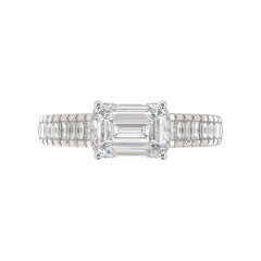 LADIES RING 3CT ROUND/EMERALD/BAGUETTE DIAMOND 14K WHITE GOLD (CENTER STONE EMERALD DIAMOND 2.00CT)
