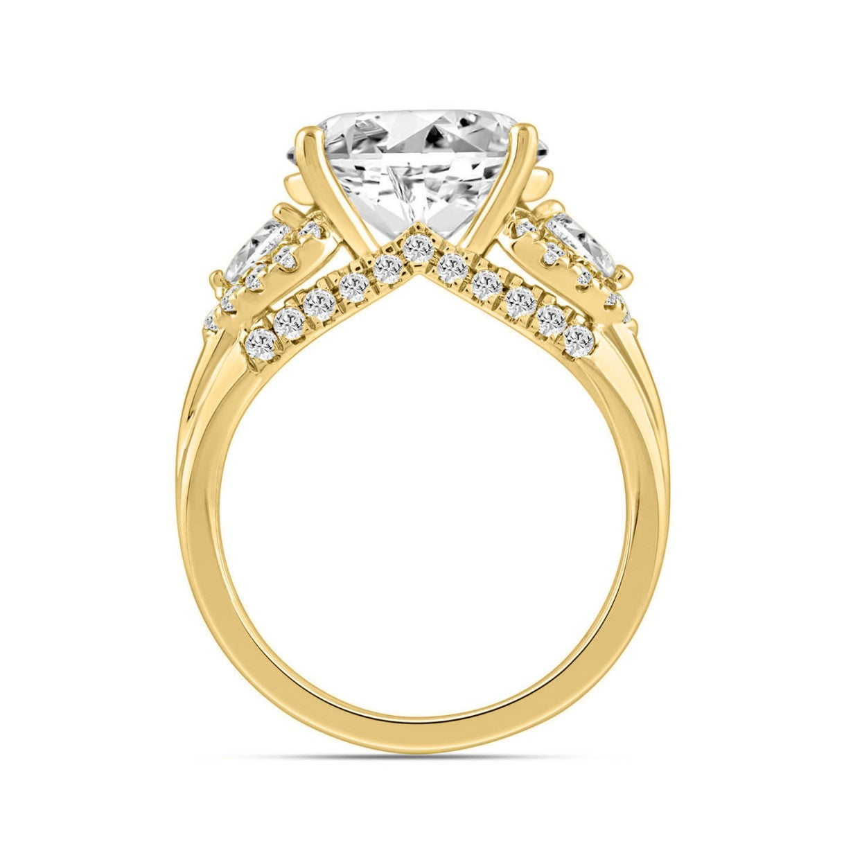 LADIES RING 3 3/4CT ROUND/PEAR/OVAL DIAMOND 14K YELLOW GOLD (CENTER STONE OVAL DIAMOND 3.00CT)