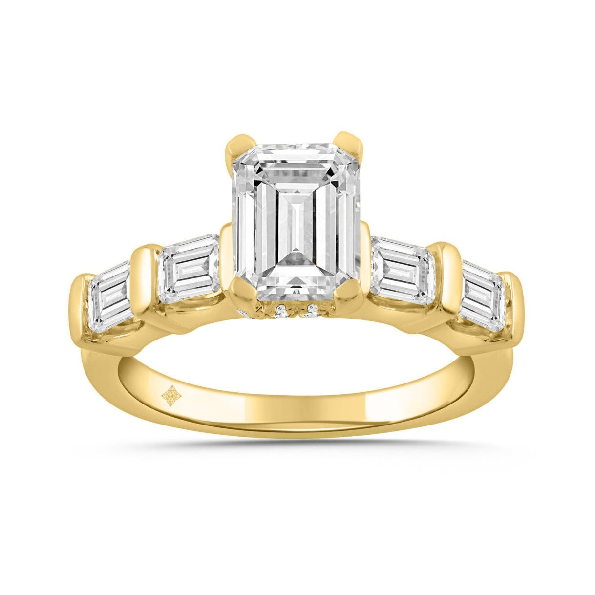 LADIES RING 3 1/4CT ROUND/EMERALD DIAMOND 14K YELLOW GOLD (CENTER STONE EMERALD DIAMOND 2.00CT)