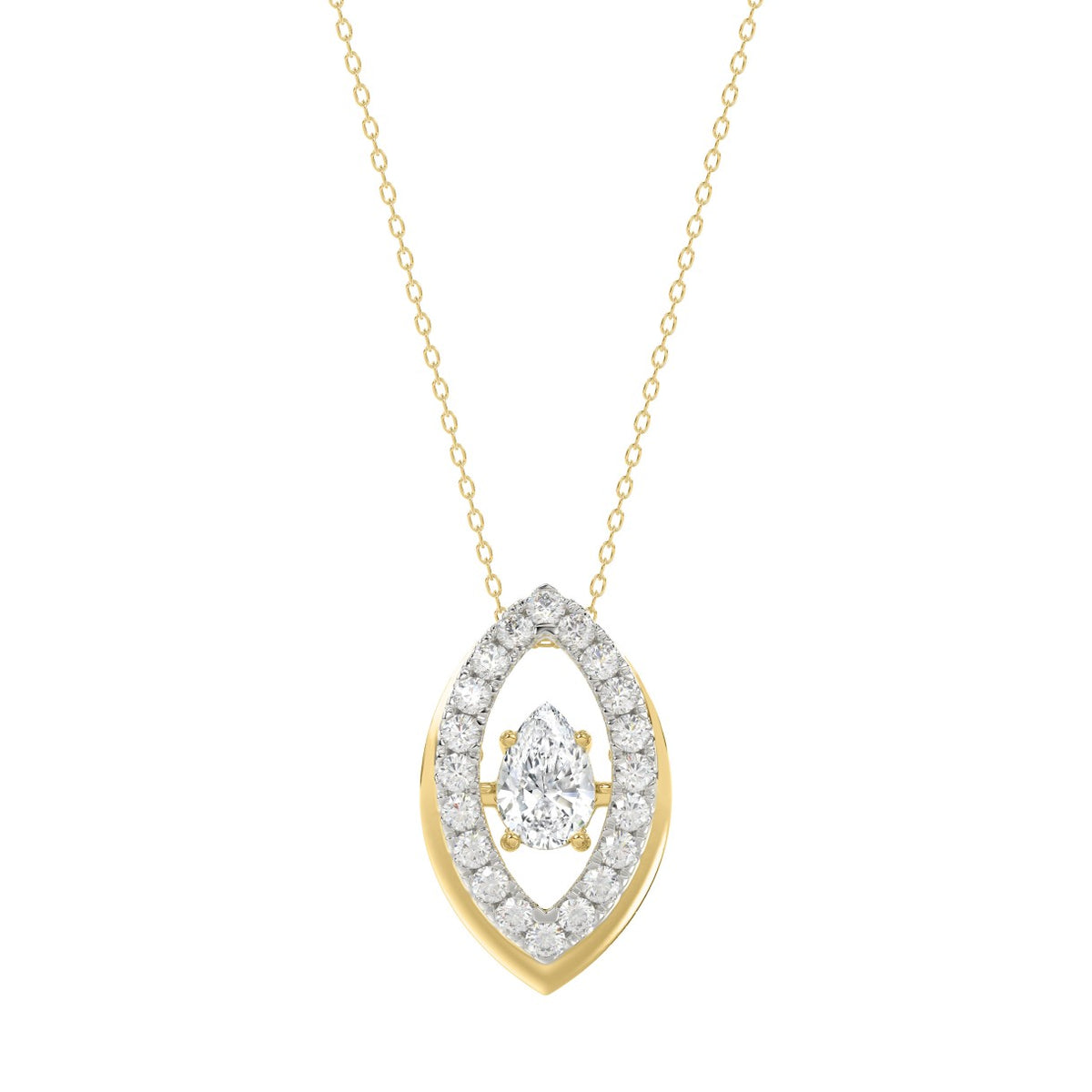 LADIES DANCING DIAMOND PENDANT WITH CHAIN 3/4CT ROUND/PEAR DIAMOND 14K YELLOW GOLD (CENTER STONE PEAR DIAMOND 1/2CT)