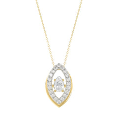 LADIES DANCING DIAMOND PENDANT WITH CHAIN 3/4CT ROUND/PEAR DIAMOND 14K YELLOW GOLD (CENTER STONE PEAR DIAMOND 1/2CT)