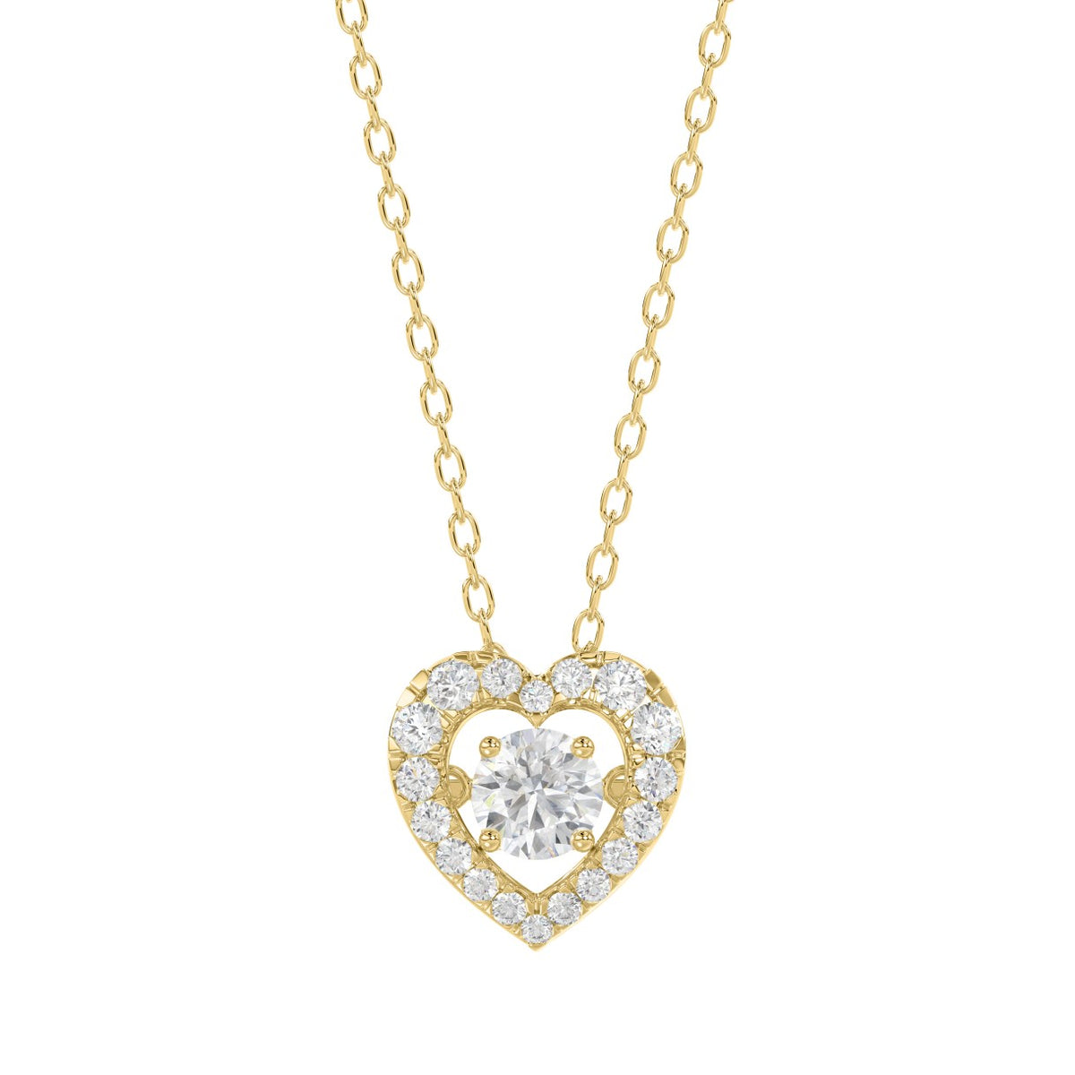 LADIES DANCING DIAMOND PENDANT WITH CHAIN 3/4CT ROUND DIAMOND 14K YELLOW GOLD (CENTER STONE ROUND DIAMOND 1/2CT)