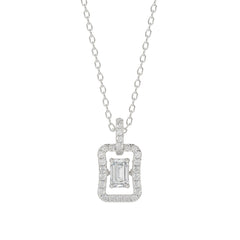 LADIES DANCING DIAMOND PENDANT WITH CHAIN 3/4CT ROUND/EMERALD DIAMOND 14K WHITE GOLD (CENTER STONE EMERALD DIAMOND 1/2CT)