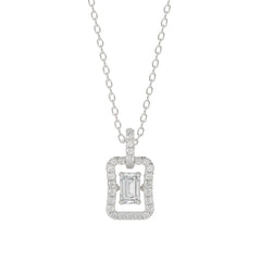 LADIES DANCING DIAMOND PENDANT WITH CHAIN 3/4CT ROUND/EMERALD DIAMOND 14K WHITE GOLD (CENTER STONE EMERALD DIAMOND 1/2CT)