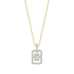 LADIES DANCING DIAMOND PENDANT WITH CHAIN 3/4CT ROUND/EMERALD DIAMOND 14K YELLOW GOLD (CENTER STONE EMERALD DIAMOND 1/2CT)