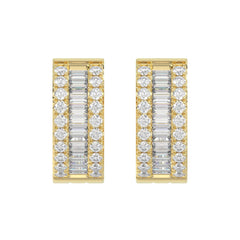 LADIES HOOP EARRINGS 3/8CT ROUND/BAGUETTE DIAMOND 14K YELLOW GOLD 