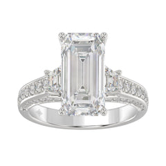 Luxury 14K White Gold Ladies Diamond Ring 4.00CT Round, Emerald &amp; Trapezoid Diamonds with 3.00CT Emerald  Center stone (Color F-G -Clarity VS1/VS2)