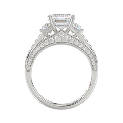Luxury 14K White Gold Ladies Diamond Ring 4.00CT Round, Emerald &amp; Trapezoid Diamonds with 3.00CT Emerald  Center stone (Color F-G -Clarity VS1/VS2)