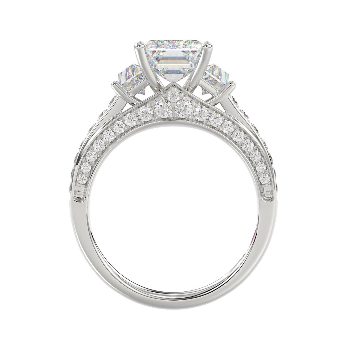 Luxury 14K White Gold Ladies Diamond Ring 4.00CT Round, Emerald &amp; Baguette Diamonds with 3.00CT Emerald  Center stone (Color F-G -Clarity VS1/VS2)