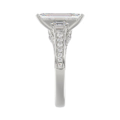 Luxury 14K White Gold Ladies Diamond Ring 4.00CT Round, Emerald &amp; Trapezoid Diamonds with 3.00CT Emerald  Center stone (Color F-G -Clarity VS1/VS2)
