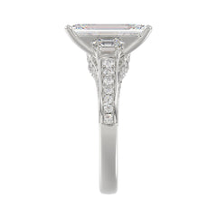 Luxury 14K White Gold Ladies Diamond Ring 4.00CT Round, Emerald &amp; Baguette Diamonds with 3.00CT Emerald  Center stone (Color F-G -Clarity VS1/VS2)