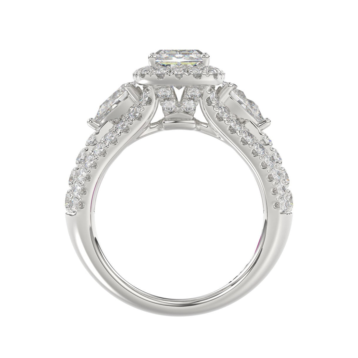 21K PLATINUM LADIES RING 3 1/2CT ROUND/PEAR/CUSHION/BAGUETTE DIAMOND (CENTER STONE CUSHION DIAMOND 2CT)