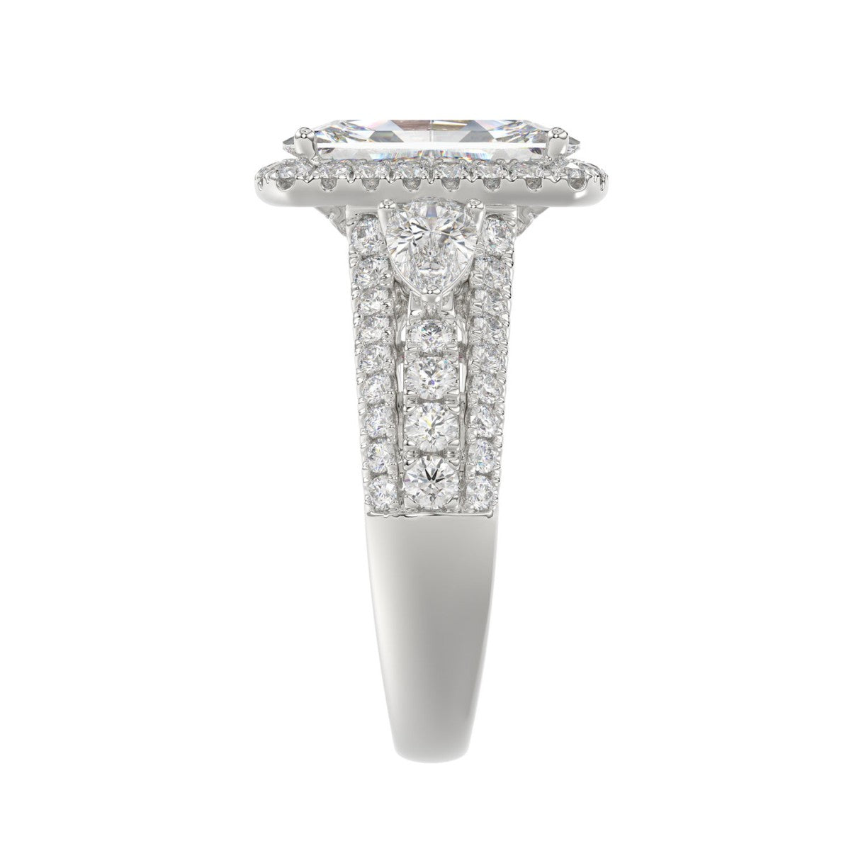 21K PLATINUM LADIES RING 3 1/2CT ROUND/PEAR/CUSHION/BAGUETTE DIAMOND (CENTER STONE CUSHION DIAMOND 2CT)