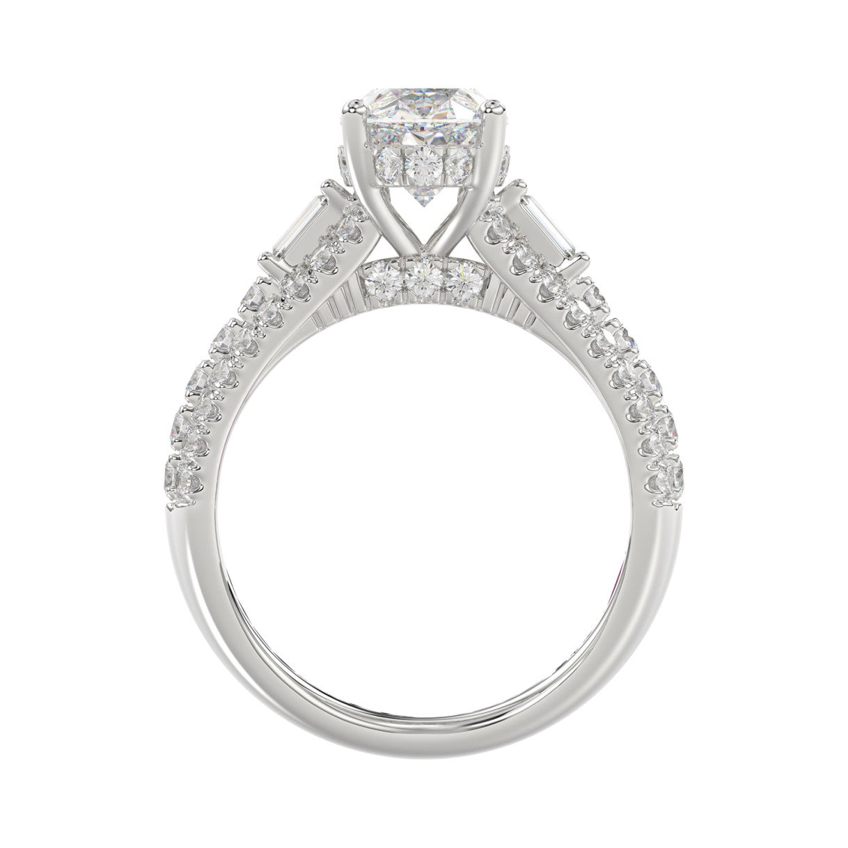Classic 14K White Gold Ladies Diamond Ring  4.00CT Round Oval & Baguette Diamonds with 3.00CT  Oval  Center stone (Color F-G -Clarity VS1/VS2)