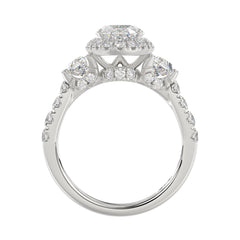 14K White Gold Halo Engagement Ring with Side Stones, 3 1/4CT Round, Baguette,Trapezoid Diamond & 2.00CT Oval Center stone (Color F-G -Clarity VS1/VS2)