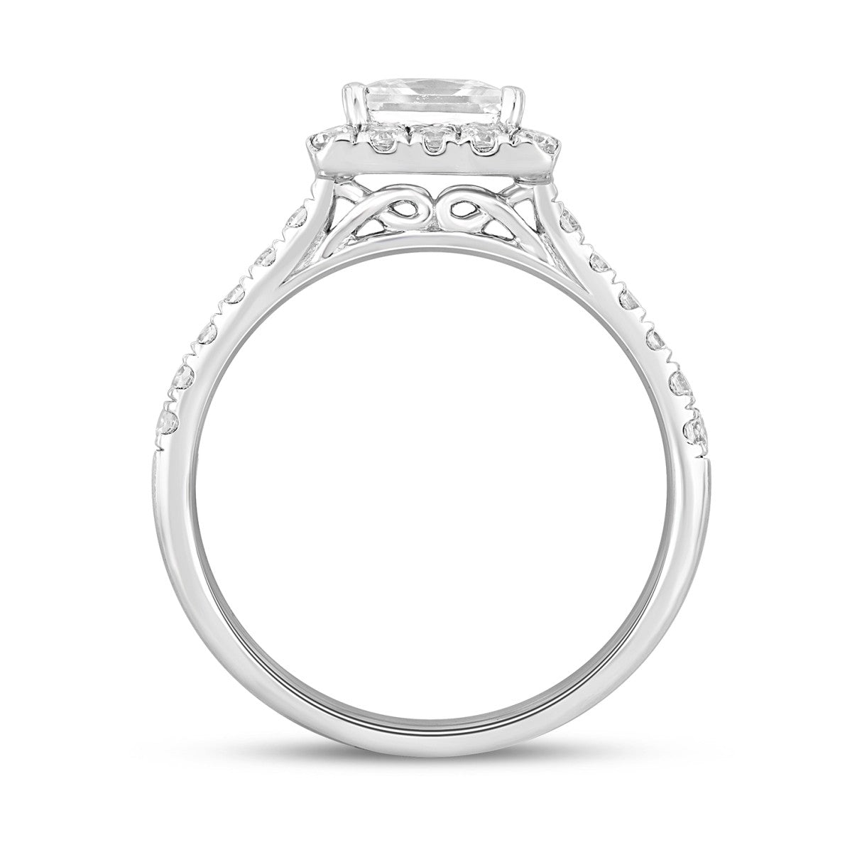 LADIES RING 3/4CT ROUND/PRINCESS DIAMOND 14K WHITE GOLD (CENTER STONE PRINCESS DIAMOND 1/2CT)