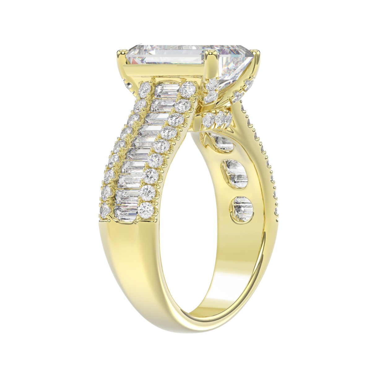14K YELLOW GOLD 1 1/4CT ROUND/BAGUETTE/RADIANT DIAMOND LADIES RING (CENTER STONE RADIANT DIAMOND 4CT)