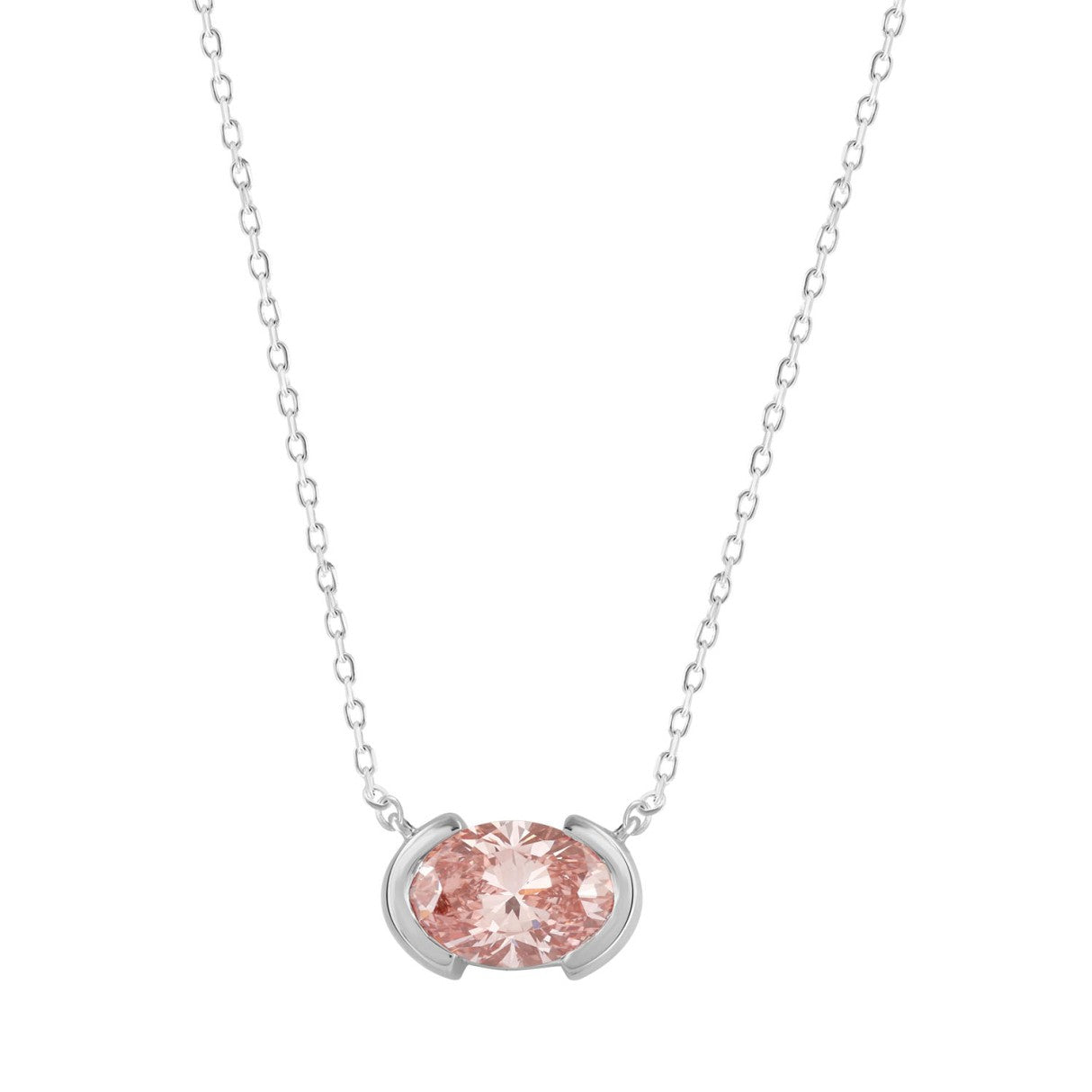 ETERNAL BLUSH COLLECTION LADIES SOLITAIRE PENDANT WITH CHAIN 1 1/2CT OVAL DIAMOND 14K WHITE GOLD (CENTER STONE PINK OVAL DIAMOND 2CT)