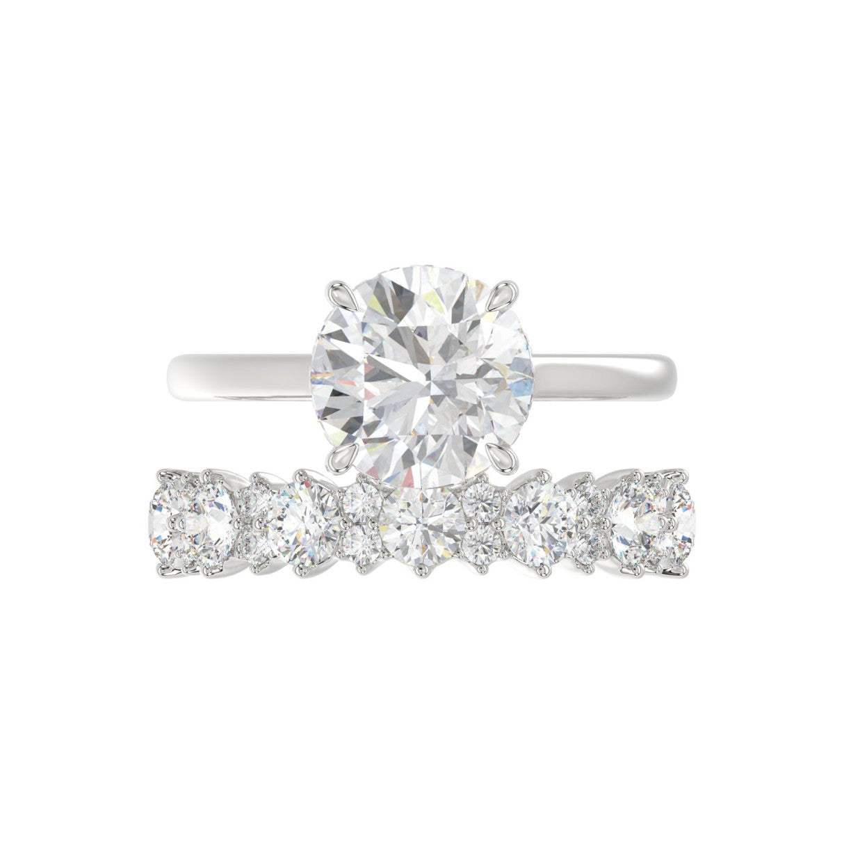 14K WHITE GOLD 4 3/8CT ROUND DIAMOND LADIES BRIDAL SET (CENTER STONE ROUND DIAMOND 3.00CT)
