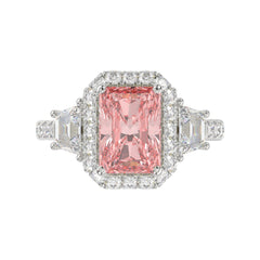 14K WHITE GOLD 4 1/4CT ROUND/RADIANT/TRAPEZOID DIAMOND LADIES RING (CENTER STONE PINK RADIANT DIAMOND 3.00CT)