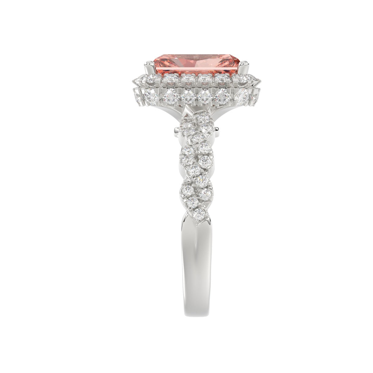 ETERNAL BLUSH COLLECTION 14K WHITE GOLD 4.00CT ROUND/ PINK RADIANT DIAMOND LADIES BRIDAL SET (CENTER STONE PINK RADIANT DIAMOND 3.00CT)