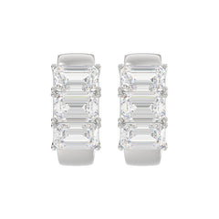 14K WHITE GOLD 3.00CT EMERALD DIAMOND LADIES HOOPS EARRINGS