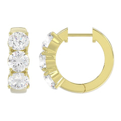 14K YELLOW GOLD 3.00CT ROUND DIAMOND HOOP EARRINGS