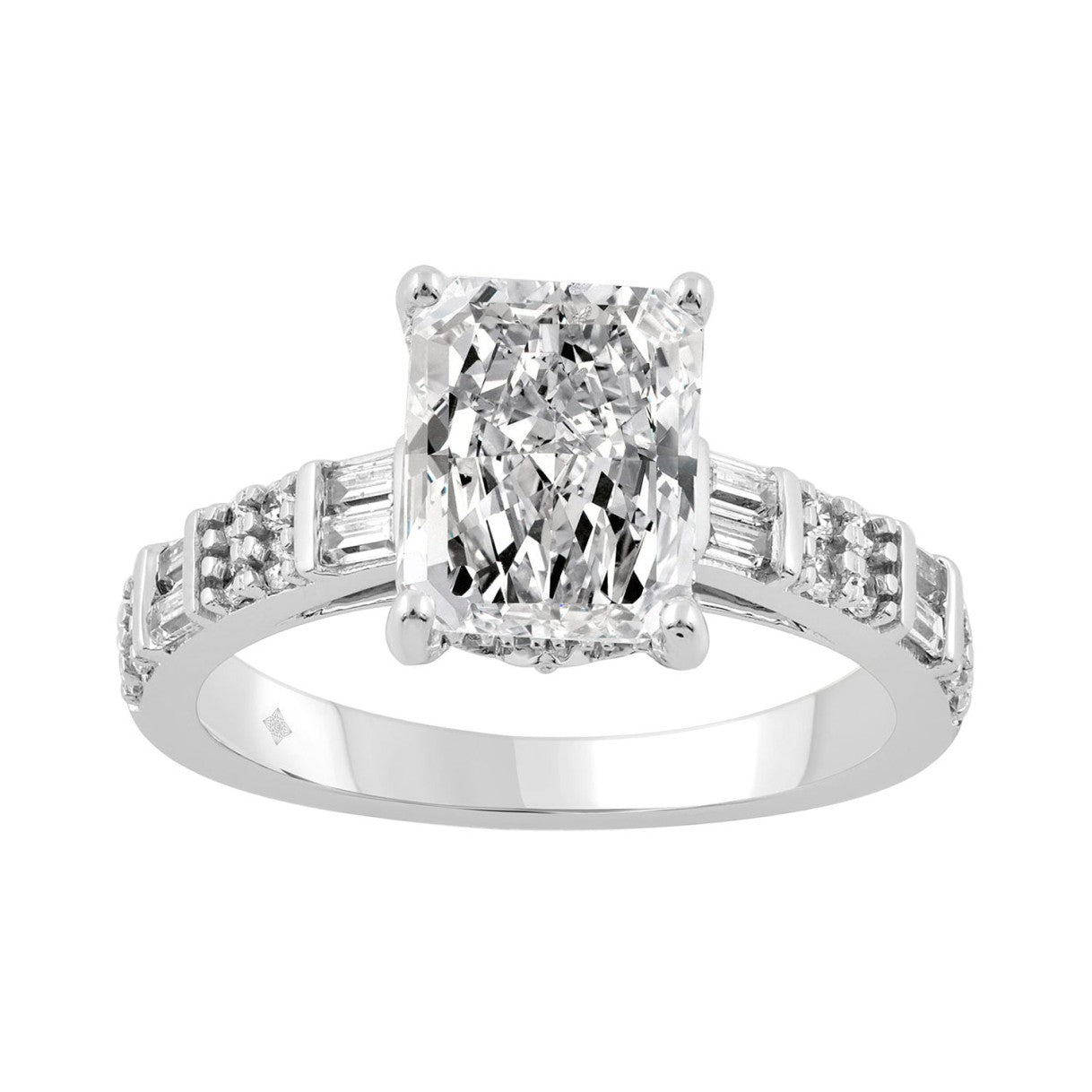 14K WHITE GOLD 3 1/2CT ROUND/BAGUETTE/RADIANT DIAMOND LADIES RING