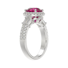 14K WHITE GOLD 2 1/2CT ROUND/BAGUETTE DIAMOND LADIES RING (CENTER STONE ROUND RUBY DIAMOND 2CT)
