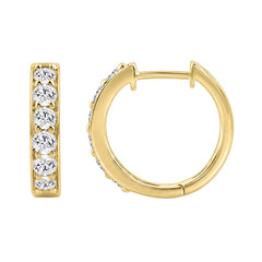 10K YELLOW GOLD 1.00CT ROUND DIAMOND LADIES HOOP EARRING