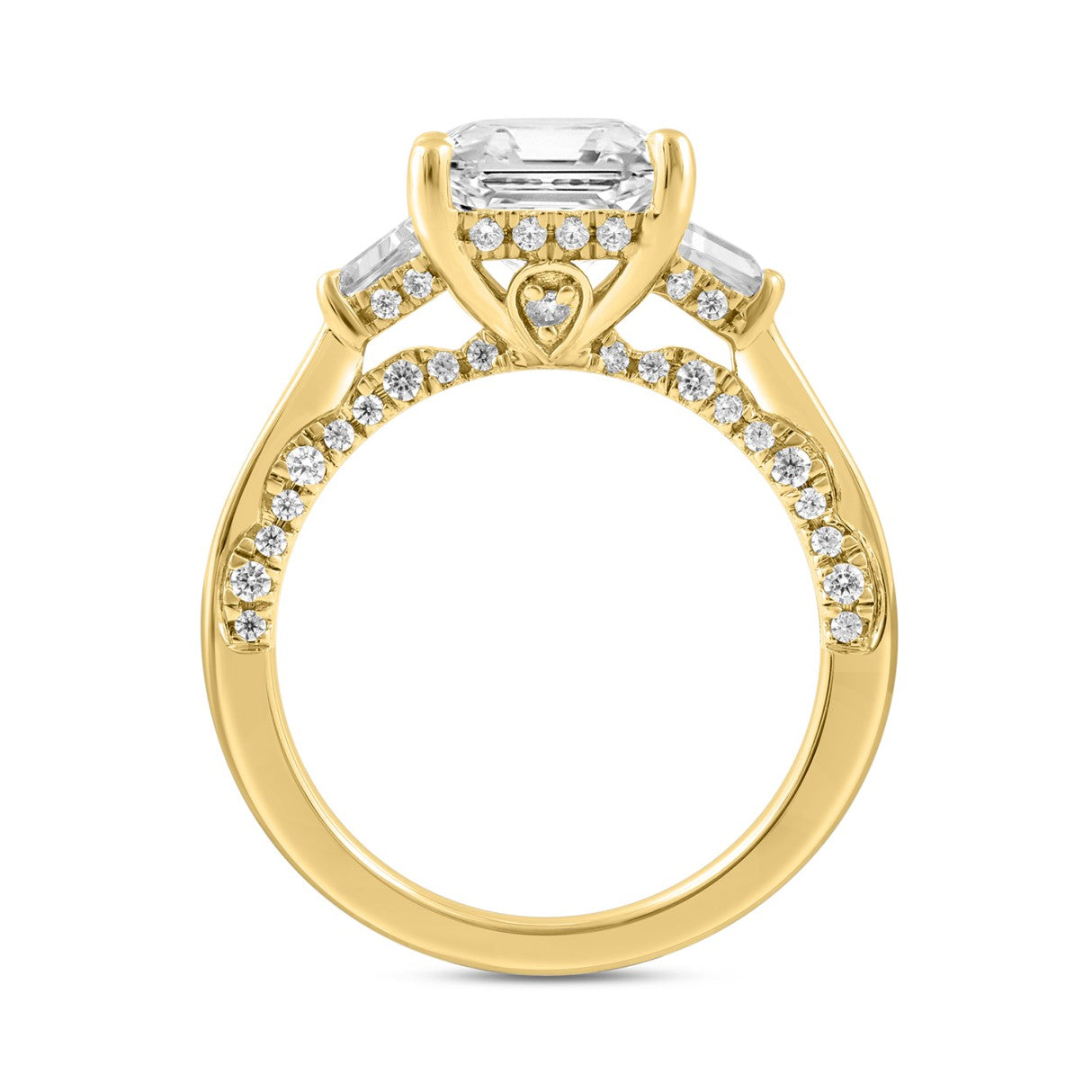 Luxury 14K Yellow Gold 4 1/4Ct Radiant & Round Lab Grown Diamond Engagement Ring 3.00Ct Radiant Center Stone With Trapezoid & Baguette Side Stones Trilogy Three Stone Ring For Women (Color F-G Clarity Vs1/Vs2)