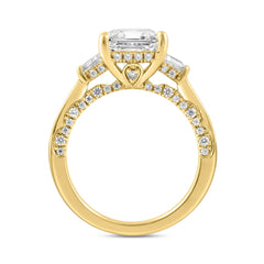 Luxury 14K Yellow Gold 4 1/4Ct Radiant & Round Lab Grown Diamond Engagement Ring 3.00Ct Radiant Center Stone With Trapezoid & Baguette Side Stones Trilogy Three Stone Ring For Women (Color F-G Clarity Vs1/Vs2)