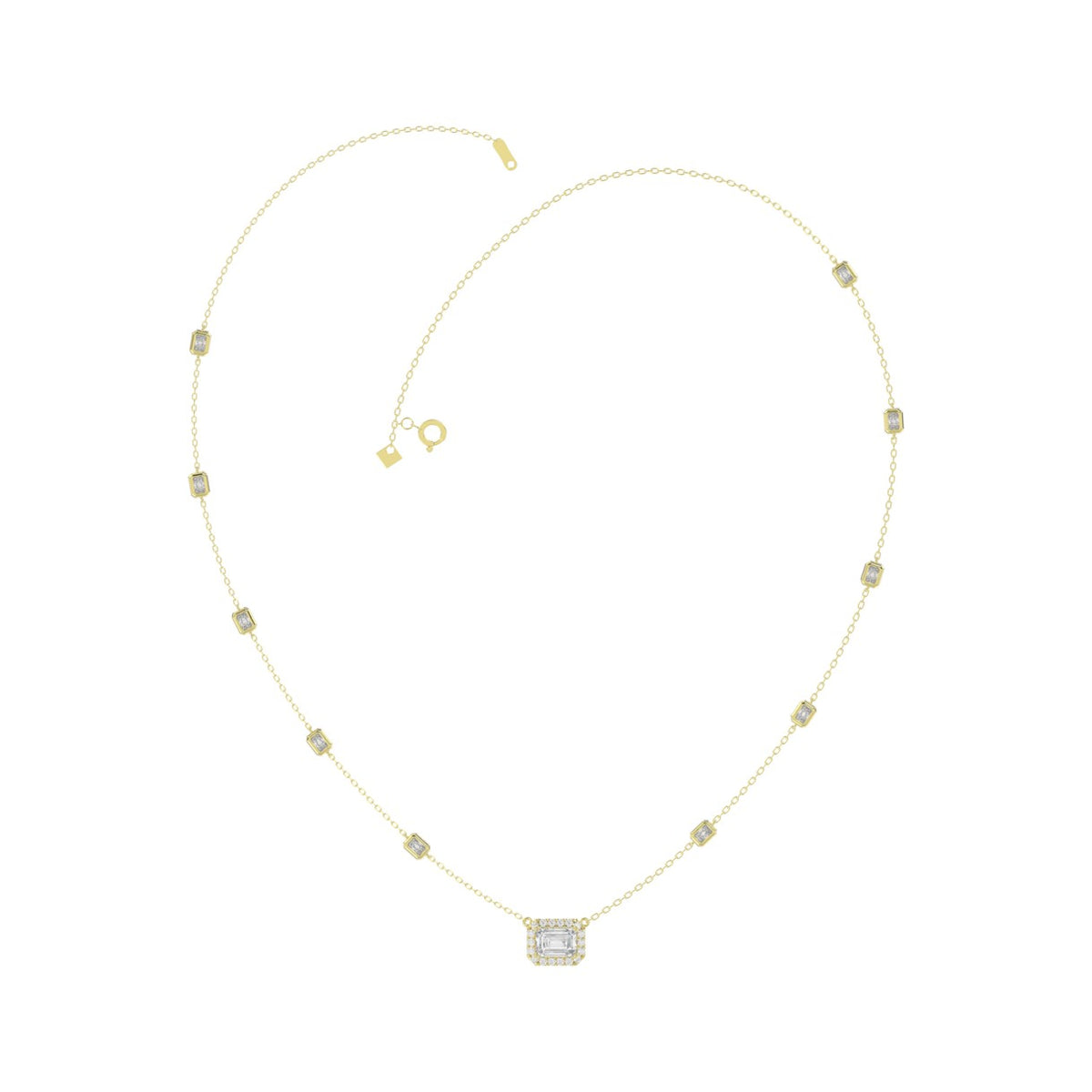 14K YELLOW GOLD 2 1/4CT ROUND/EMERALD DIAMOND LADIES NECKLACE