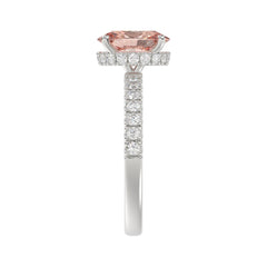 ETERNAL BLUSH COLLECTION 14K WHITE GOLD 2 1/2CT ROUND/OVAL DIAMOND LADIES RING(CENTER STONE PINK OVAL DIAMOND 2CT)