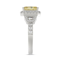Luxury 14K White Gold 2.3/4Ct Round/Baguette & Radiant Lab Grown Diamond Engagement Halo Ring Yellow 2.00 Ct Radiant Cut Center