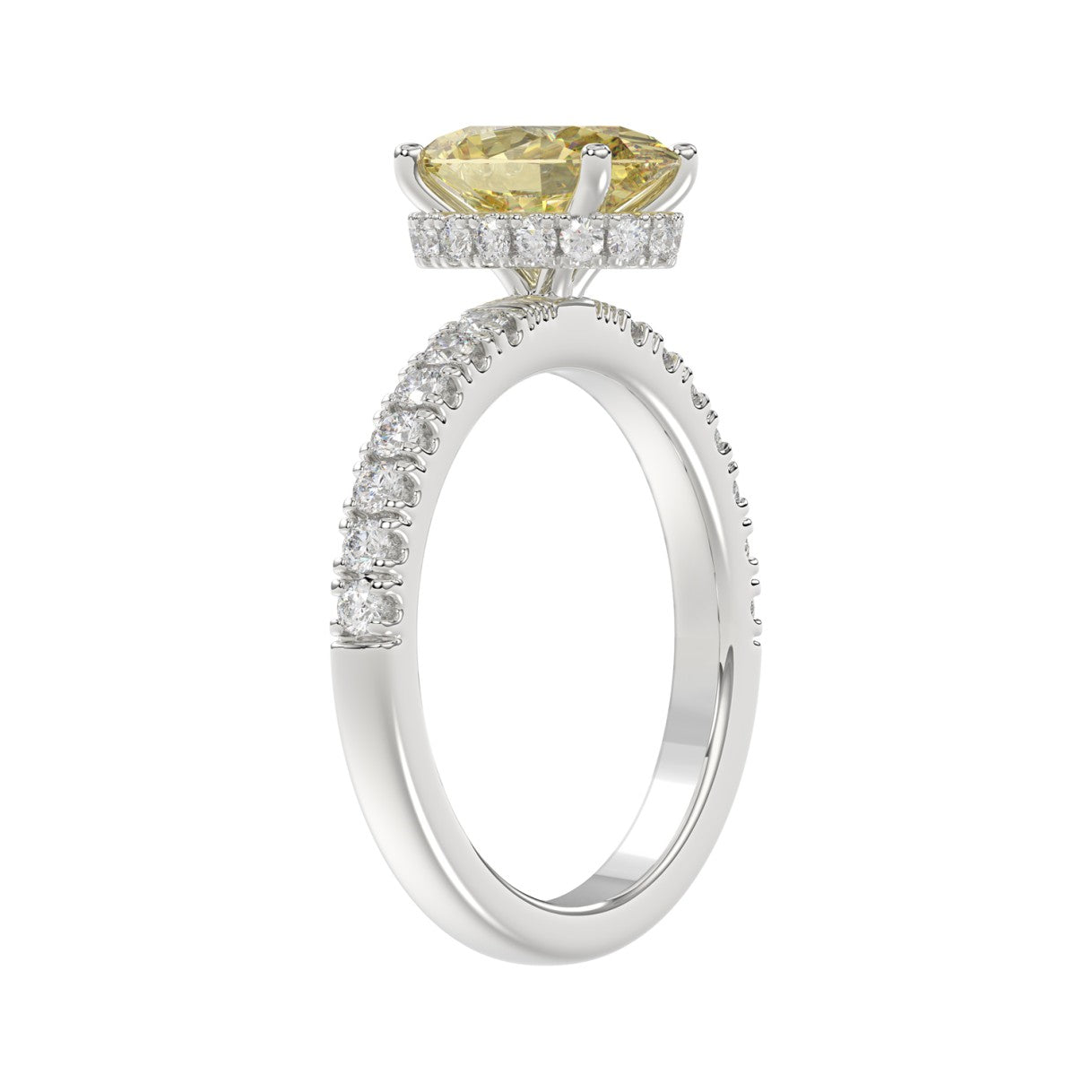 14K WHITE GOLD 2 1/2CT ROUND/YELLOW OVAL DIAMOND LADIES RING (CENTER STONE 2.00CT) 
