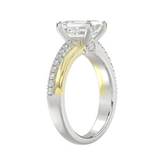 14K WHITE/YELLOW GOLD 2 1/4CT ROUND/EMERALD CUT DIAMOND LADIES RING (CENTER STONE EMERALD CUT DIAMOND 2CT)