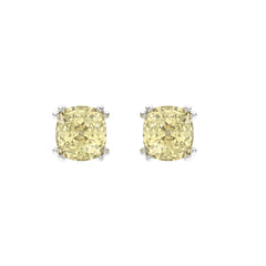 14K WHITE GOLD 2.00CT CUSHION YELLOW DIAMOND LADIES EARRINGS