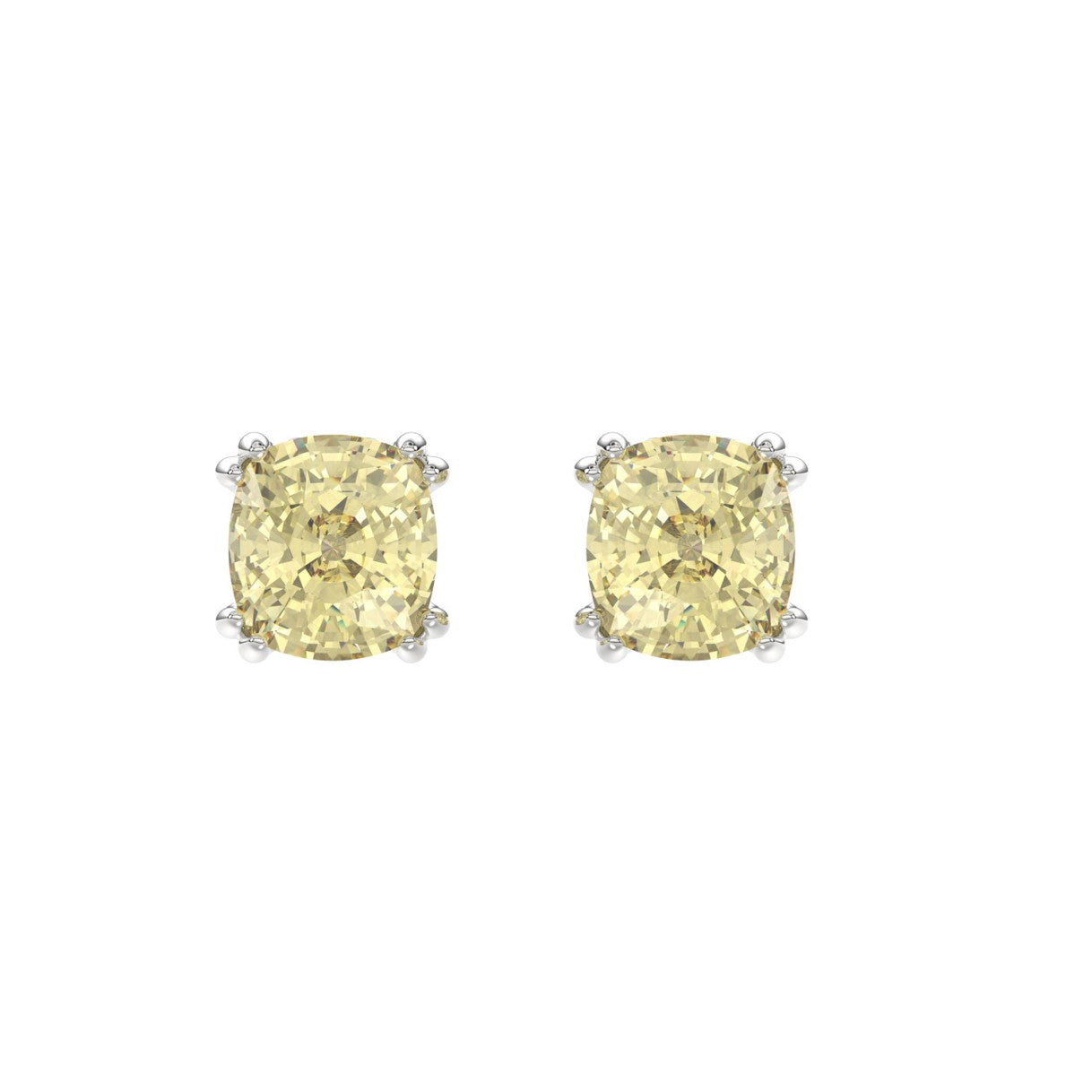14K WHITE GOLD 2.00CT CUSHION YELLOW DIAMOND LADIES EARRINGS