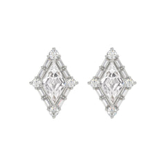 14K WHITE GOLD 1 1/4CT ROUND/BAGUETTE/KITE STEP CUT DIAMOND LADIES EARRINGS