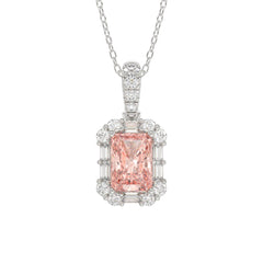 ETERNAL BLUSH COLLECTION 14K WHITE GOLD 1 1/4CT ROUND/PINK RADIANT/BAGUETTE DIAMOND LADIES PENDANT WITH CHAIN