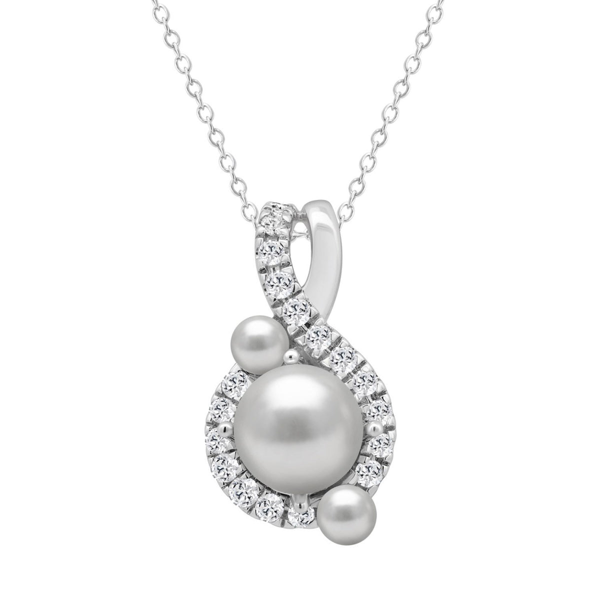 14K WHITE GOLD 1 1/4CT ROUND/PEARL DIAMOND LADIES PENDANT WITH CHAIN