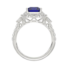 14K WHITE GOLD 4 1/2CT ROUND/EMERALD DIAMOND LADIES RING (CENTER STONE EMERALD BLUE SAPPHIRE DIAMOND 3CT)