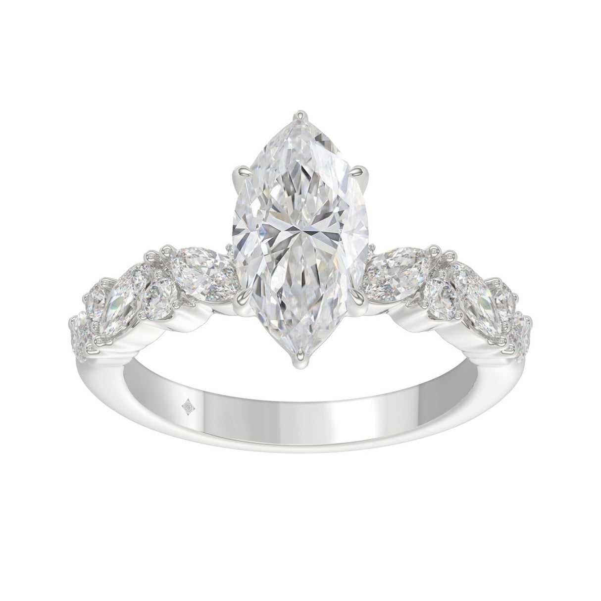 14K WHITE GOLD 2 3/4CT ROUND/MARQUISE DIAMOND LADIES RING (CENTER STONE MARQUISE DIAMOND 2CT)