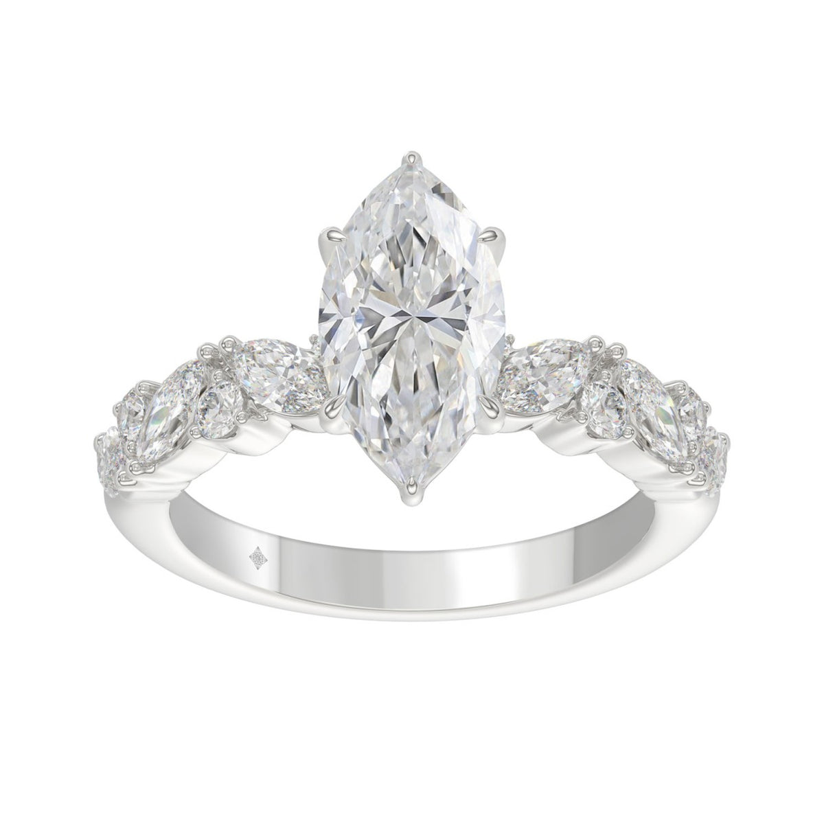 14K WHITE GOLD 2 3/4CT ROUND/MARQUISE DIAMOND LADIES RING (CENTER STONE MARQUISE DIAMOND 2CT)