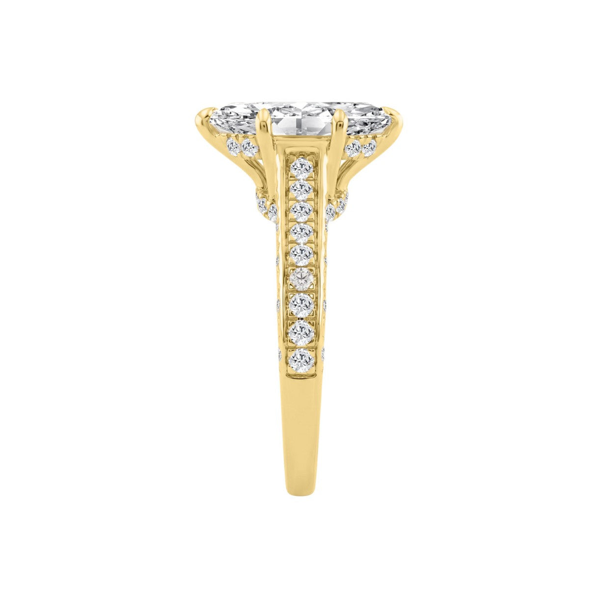 14K YELLOW GOLD 2 1/2CT ROUND/MARQUISE DIAMOND LADIES RING (CENTER STONE MARQUISE DIAMOND 2CT)