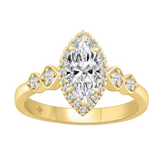14K YELLOW GOLD 1 1/4CT ROUND/MARQUISE DIAMOND LADIES BRIDAL RING (CENTER STONE MARQUISE DIAMOND 1CT)