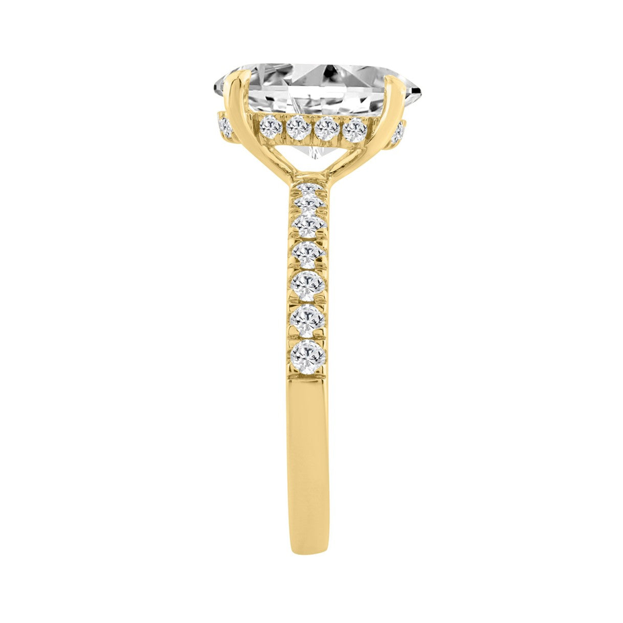 14K YELLOW GOLD 3 1/2CT ROUND/OVAL DIAMOND LADIES RING (CENTER STONE OVAL DIAMOND 3CT)