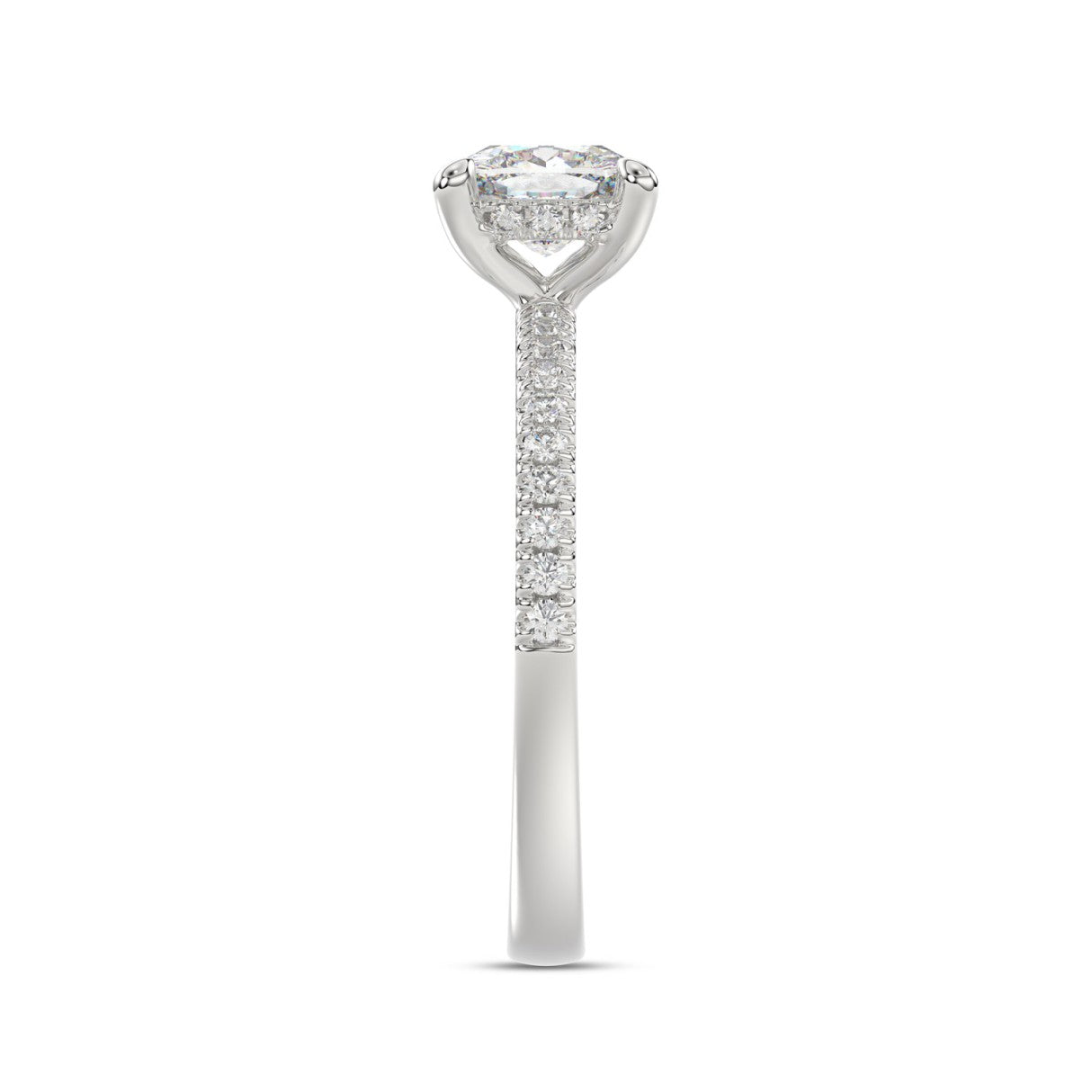 14K WHITE GOLD 1 3/4CT ROUND/CUSHION DIAMOND LADIES RING (CENTER STONE CUSHION DIAMOND 1 1/2CT)