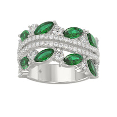 14K WHITE GOLD 2 3/8CT ROUND/MARQUISE DIAMOND LADIES RING (GREEN EMERALD MARQUISE DIAMOND 1 1/2CT)